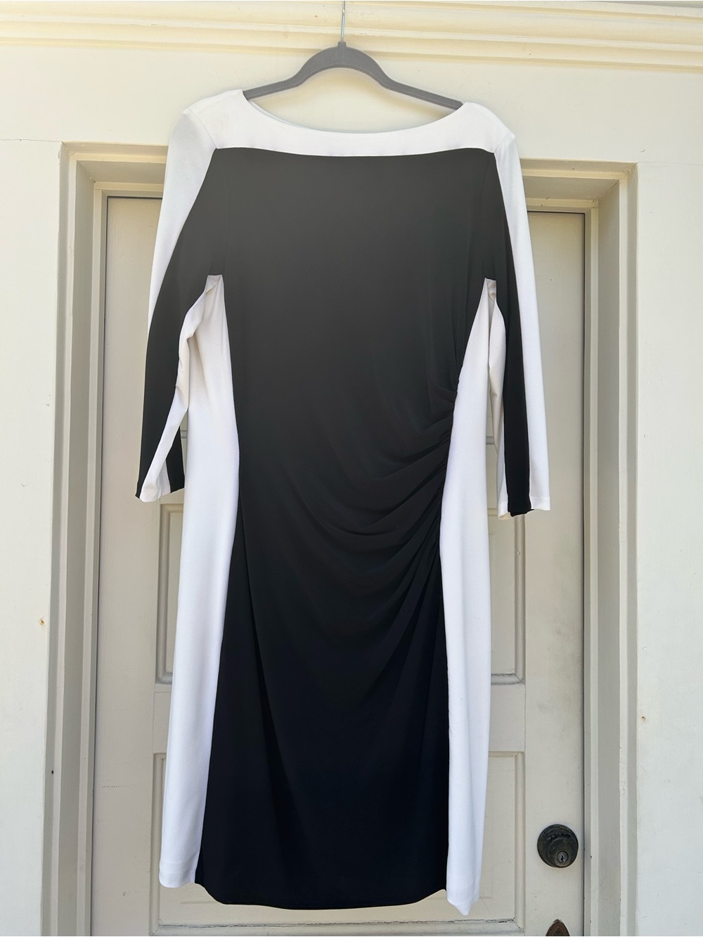 Ralph Lauren Black and White Long-Sleeve Colorblock Sheath Dress